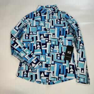 IBKUL Top Womens XS Long Sleeve Mock Neck Half Zip Geometric Sun Protection Vent